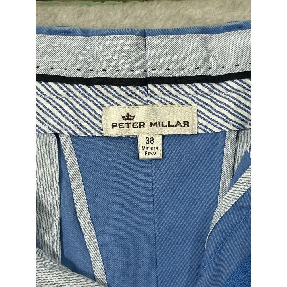 Peter Millar Khaki‎ Chino Shorts Pants Mens 38 Solid Blue Button Pockets